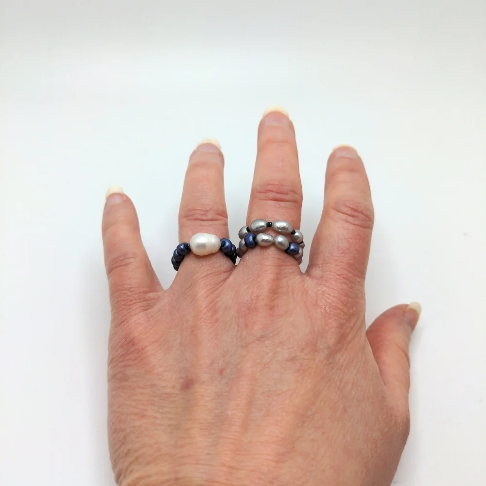 381MIDALANE Baroque Pearl Beaded Ring Set with Glass Beads